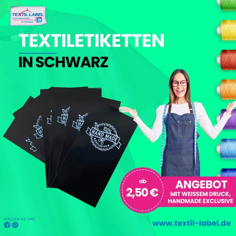 Textiletiketten in Schwarz mit weißem Druck, Handmade Exclusive 