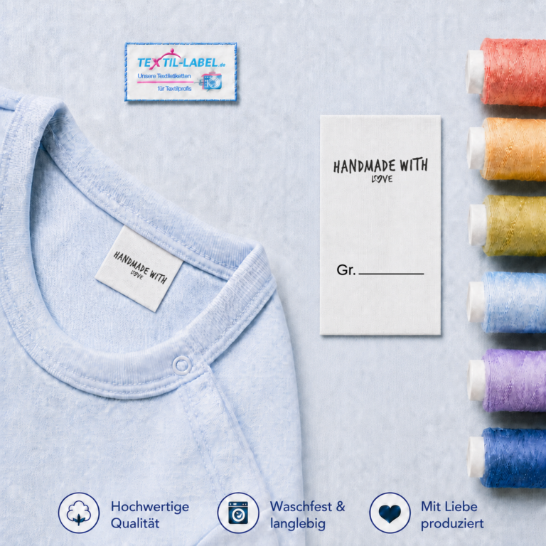 Textiletiketten Handmade with Love mit kleinem Herz