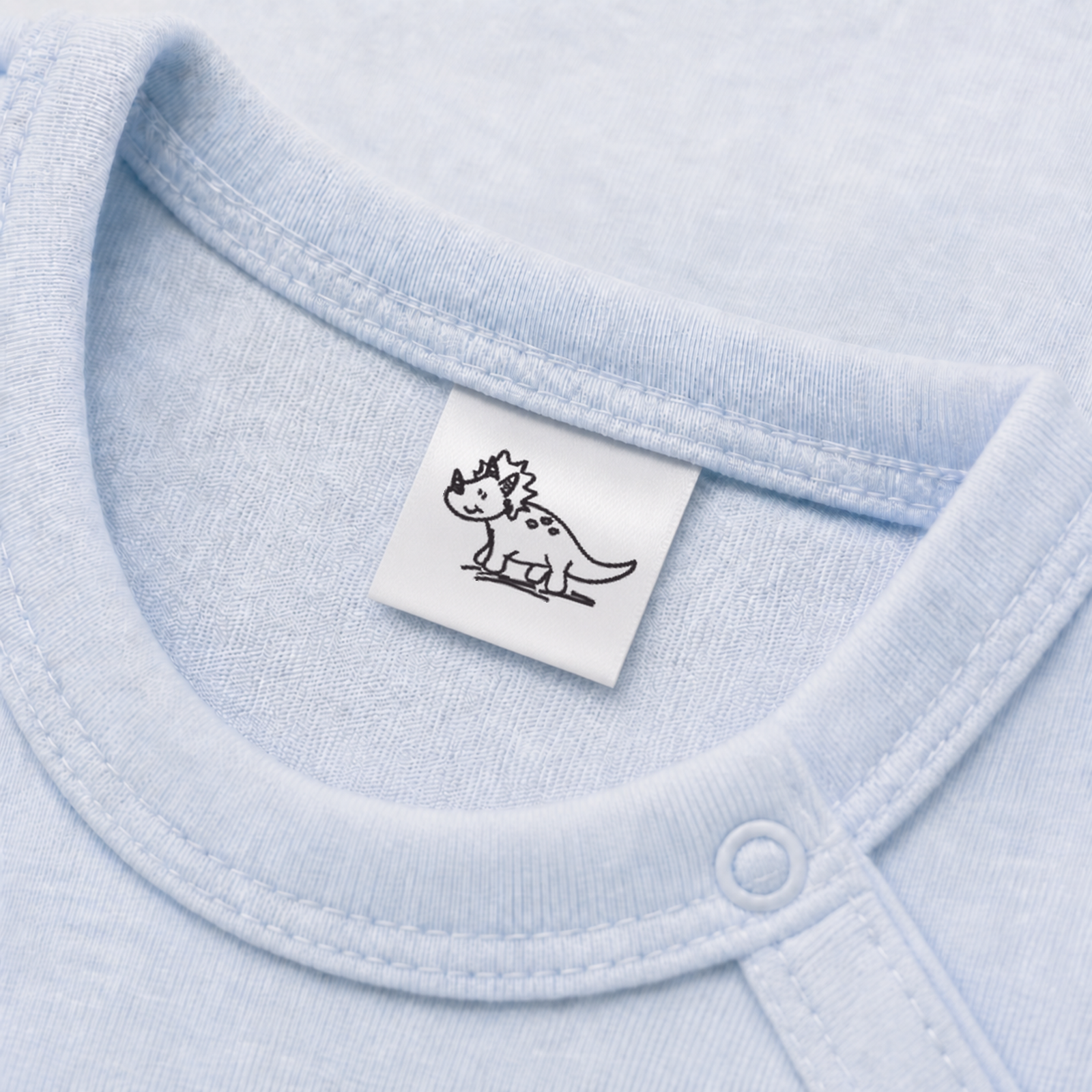 Textiletiketten mit Dino Triceratops Motiv zur Größenbeschriftung 5 Textiletiketten mit Dino Triceratops Motiv zur Größenbeschriftung – Anwendung