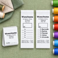 Gewerbe-Textiletiketten mit Wunschname, Materialangaben und Pflegefeldern