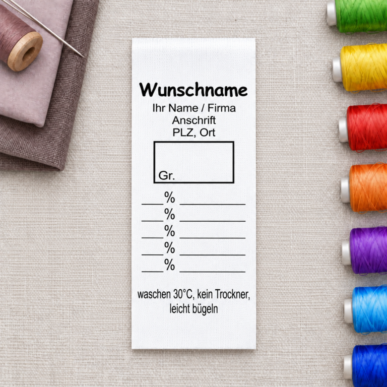 Gewerbe-Textiletiketten mit Wunschname und Materialangaben