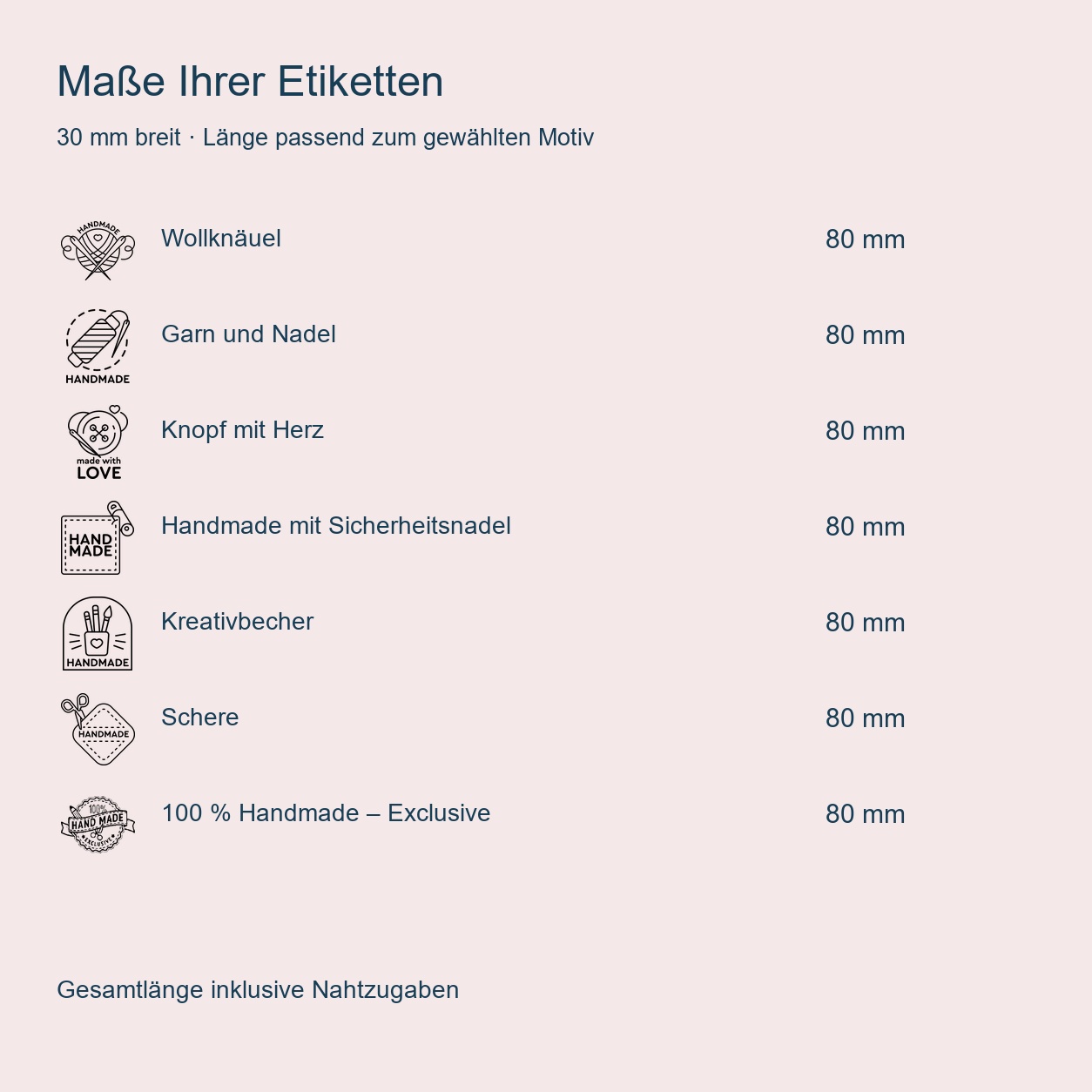 Textiletiketten Handmade Wolle – Pflegehinweise zum Ankreuzen – universal zum Ausfüllen 4 UT-Etiketten – length-18048