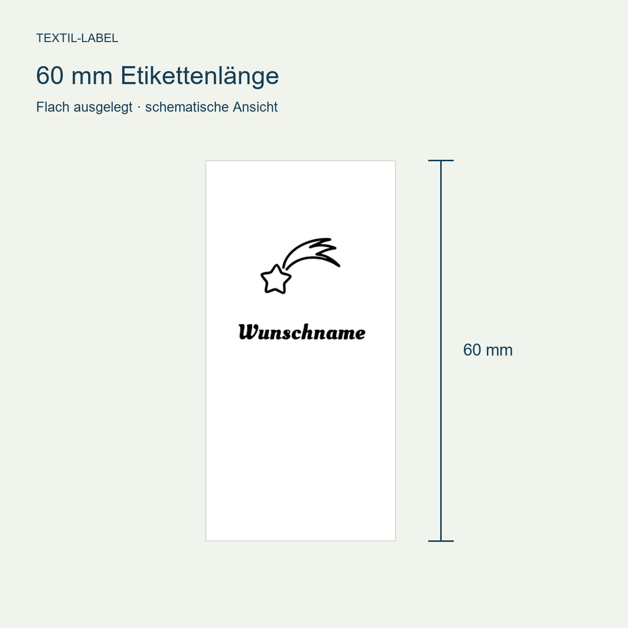 Textiletiketten mit Sternschnuppe Motiv und Wunschnamen Namensetiketten 4 Längenübersicht 60 mm