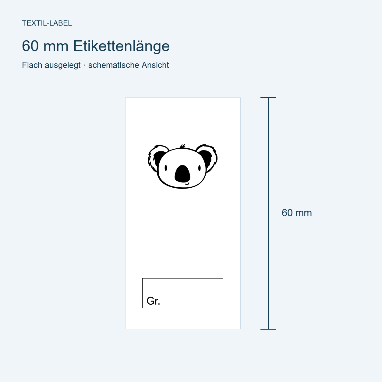 Textiletiketten mit Koala Bär Motiv zur Größenbeschriftung, Motiv von Näherei-Löwenjunges 7 Längenübersicht 60 mm