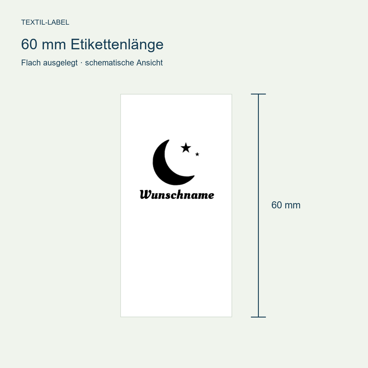 Textiletiketten mit Mond Motiv und Wunschnamen Namensetiketten 4 Längenübersicht 60 mm