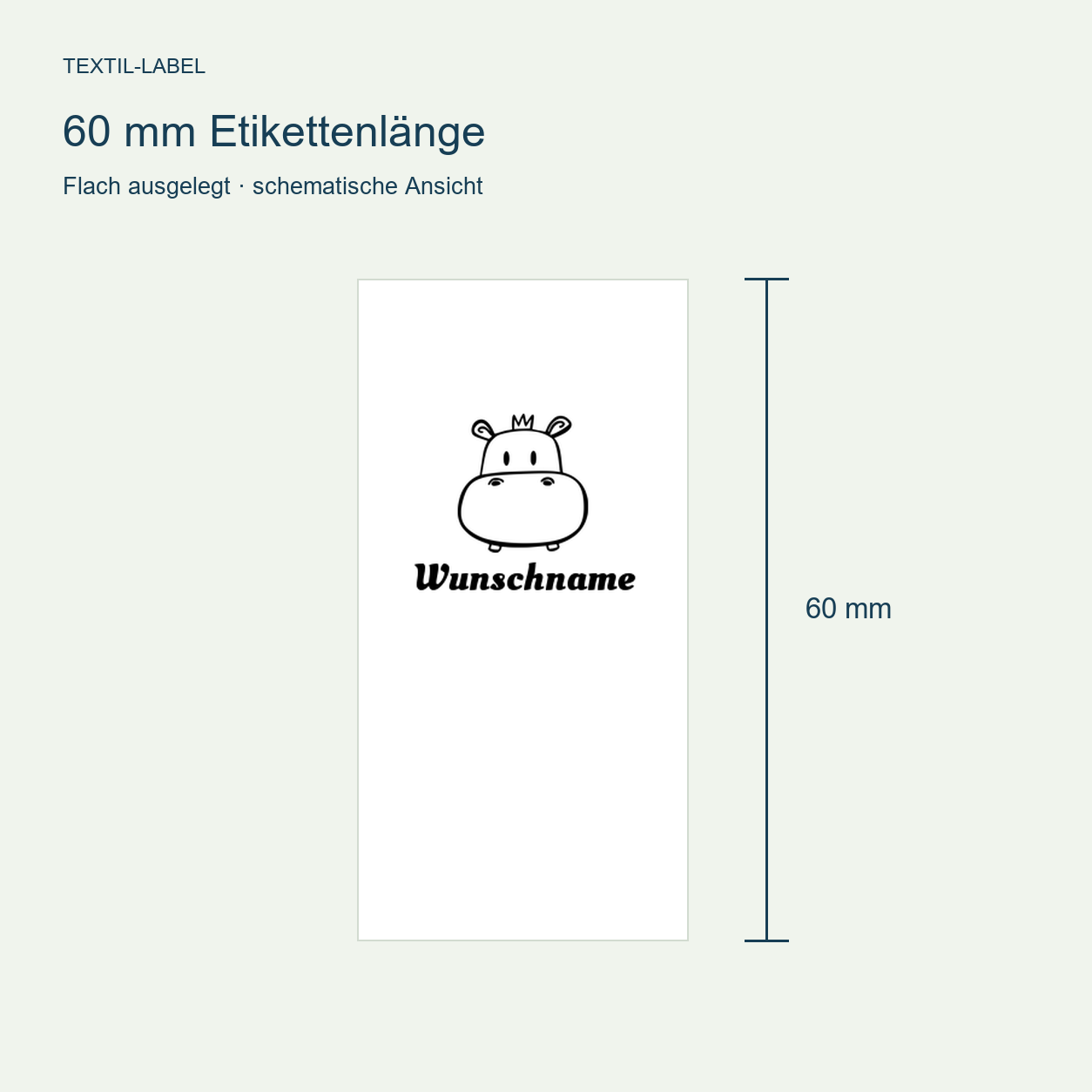 Namensetiketten mit Nilpferd Motiv und Wunschnamen, Motiv von Näherei-Löwenjunges 4 Längenübersicht 60 mm