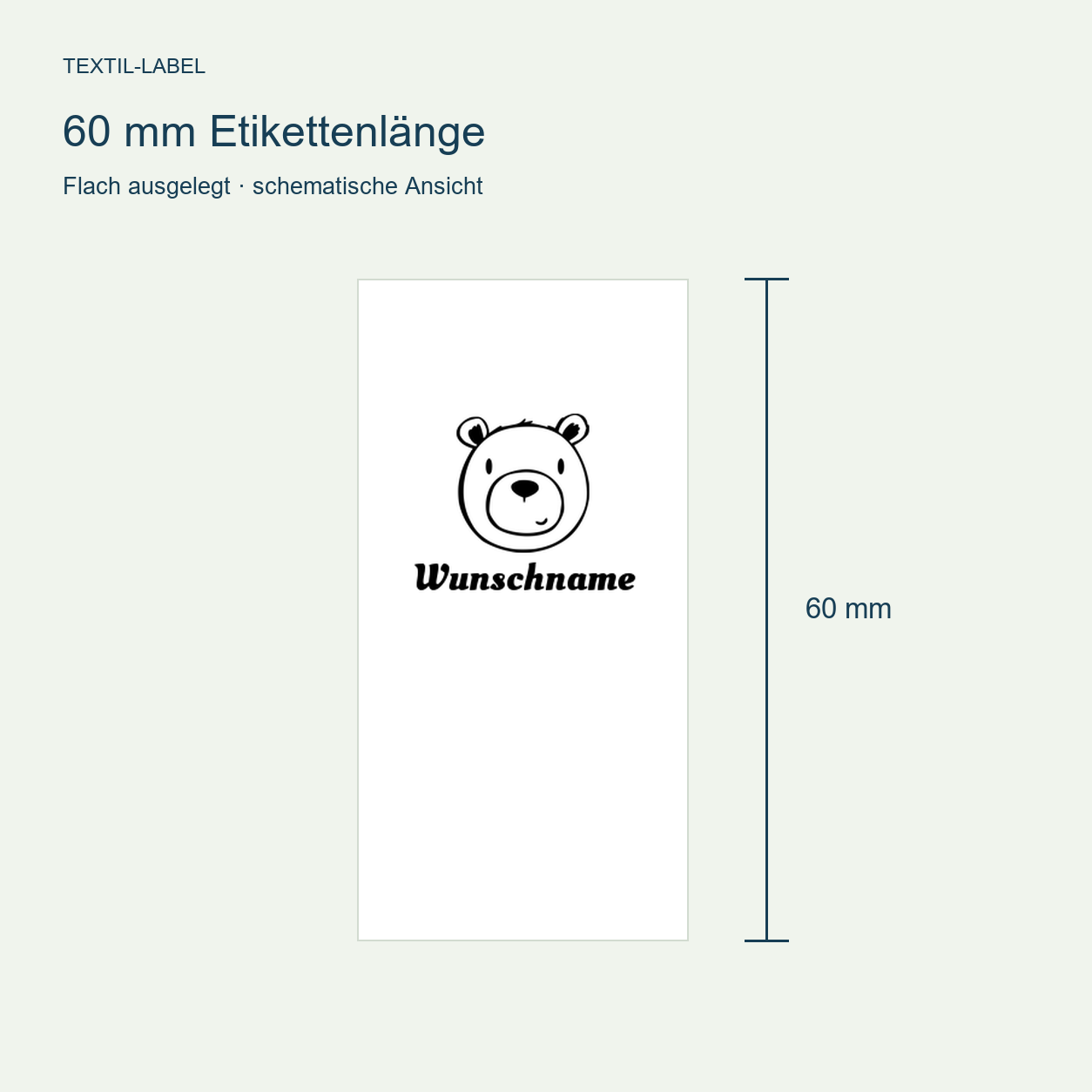 Namensetiketten mit Bär Motiv und Wunschnamen, Motiv von Näherei-Löwenjunges 4 Längenübersicht 60 mm