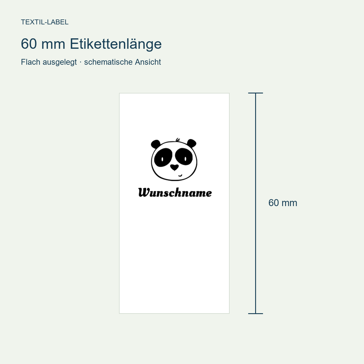Namensetiketten mit Panda Motiv und Wunschnamen, Motiv von Näherei-Löwenjunges 4 Längenübersicht 60 mm