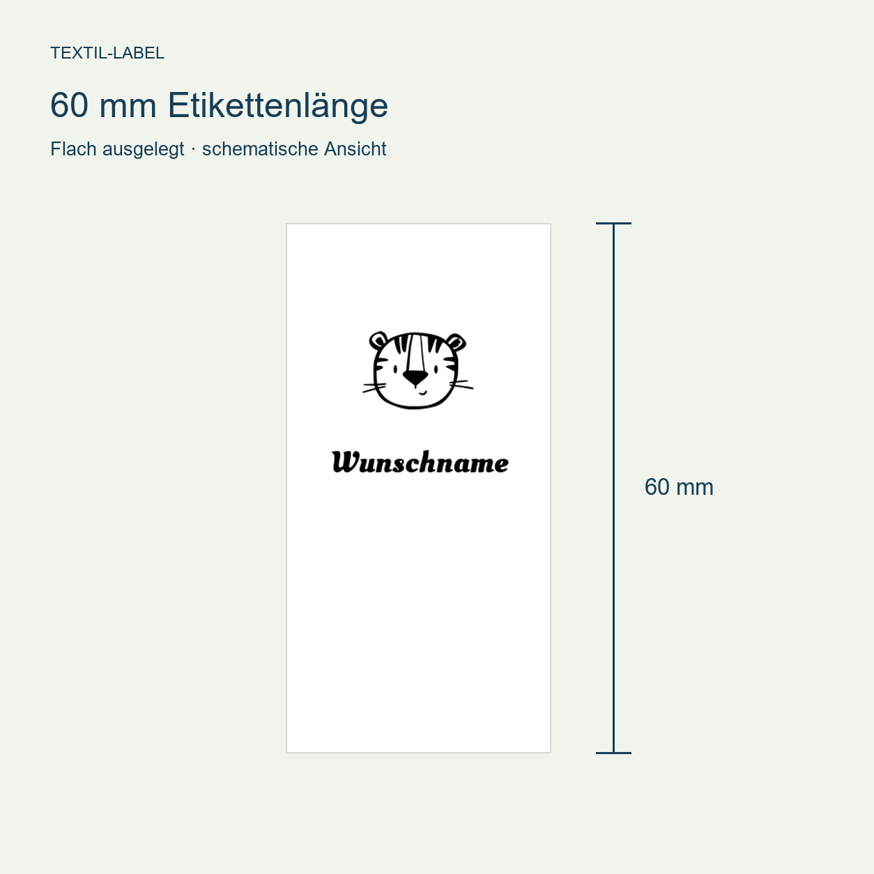 Namensetiketten mit Tiger Motiv und Wunschnamen, Motiv von Näherei-Löwenjunges 4 Längenübersicht 60 mm