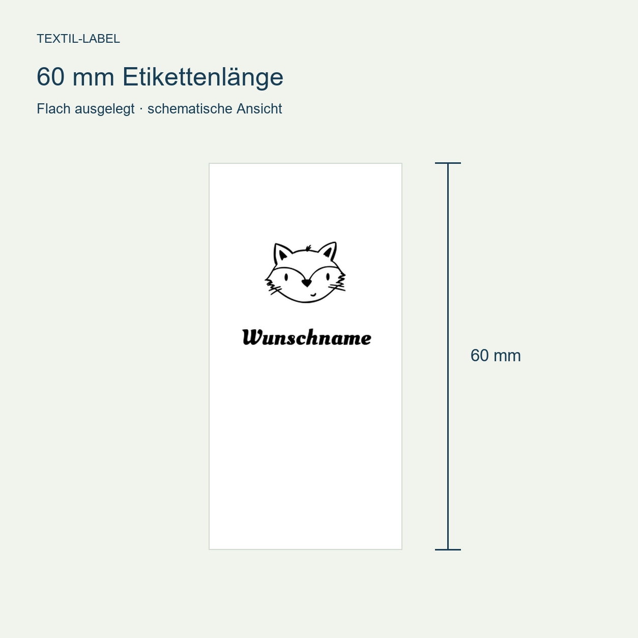 Namensetiketten mit Fuchs Motiv und Wunschnamen, Motiv von Näherei-Löwenjunges 4 Längenübersicht 60 mm