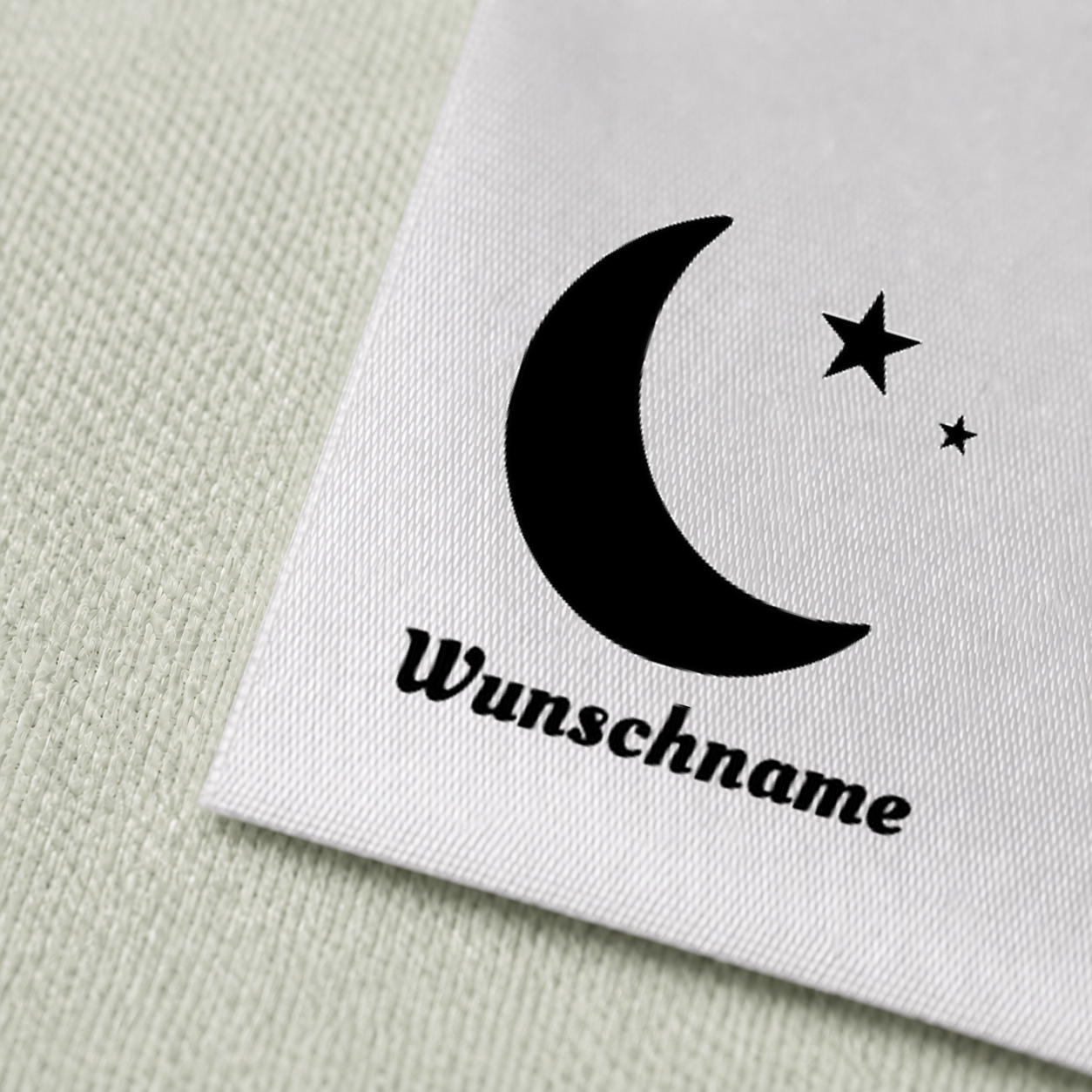 Textiletiketten mit Mond Motiv und Wunschnamen Namensetiketten 3 Druck und Satin im Detail