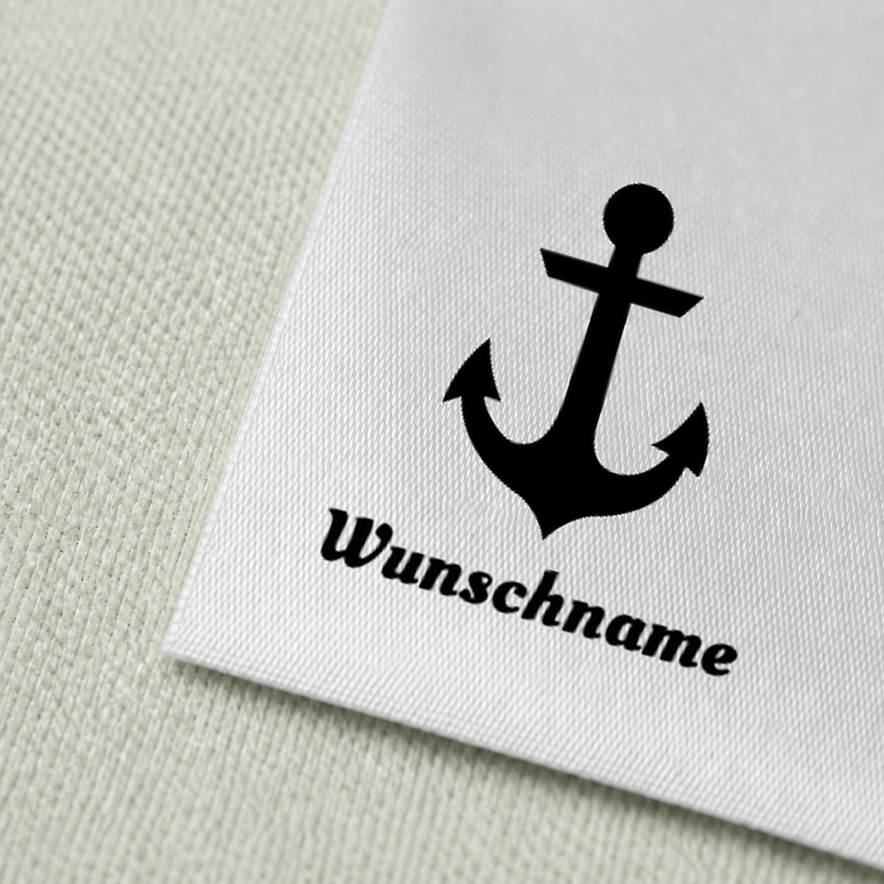 Textiletiketten mit Anker Motiv und Wunschnamen Namensetiketten 3 Druck und Satin im Detail