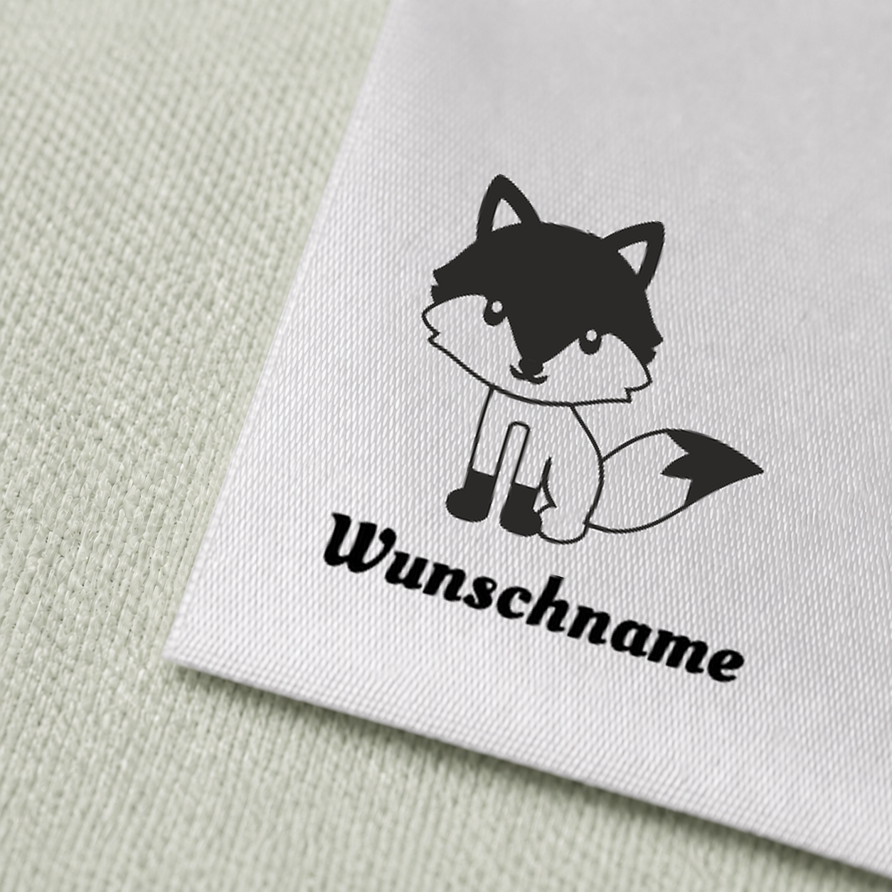 Textiletiketten mit Fuchs Motiv Rudi und Wunschnamen Namensetiketten 3 Druck und Satin im Detail