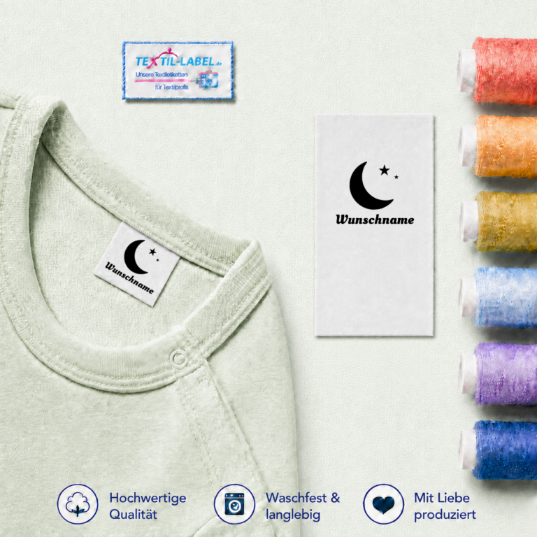 Textiletiketten mit Mond Motiv und Wunschnamen Namensetiketten – Beispielname Wunschname