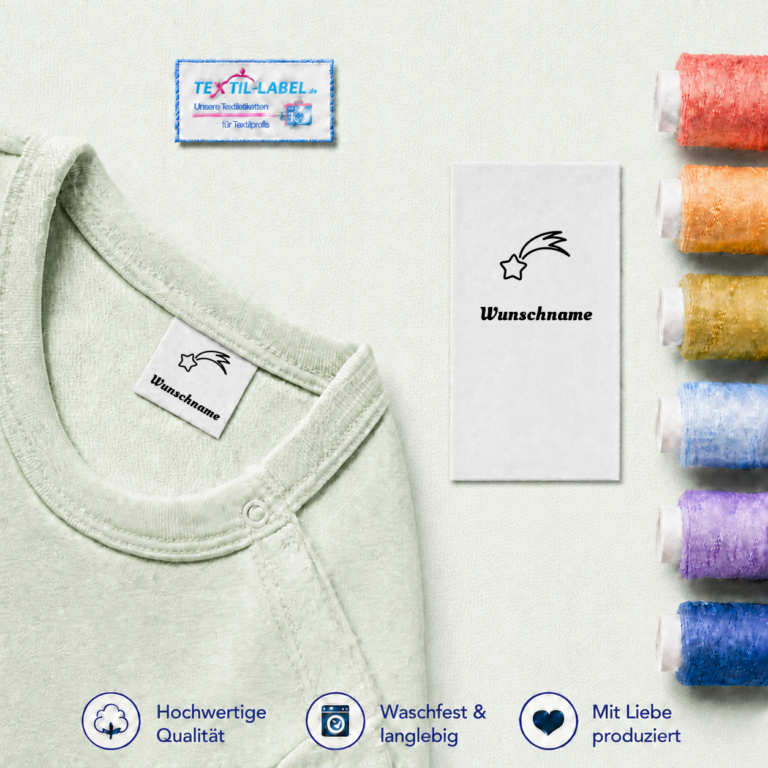 Textiletiketten mit Sternschnuppe Motiv und Wunschnamen Namensetiketten – Beispielname Wunschname